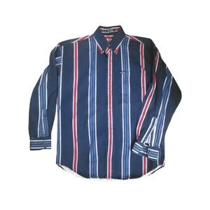 Vintage Chaps Ralph Lauren Shirt Long Sleeve Red White Blue Stripe Mens Medium